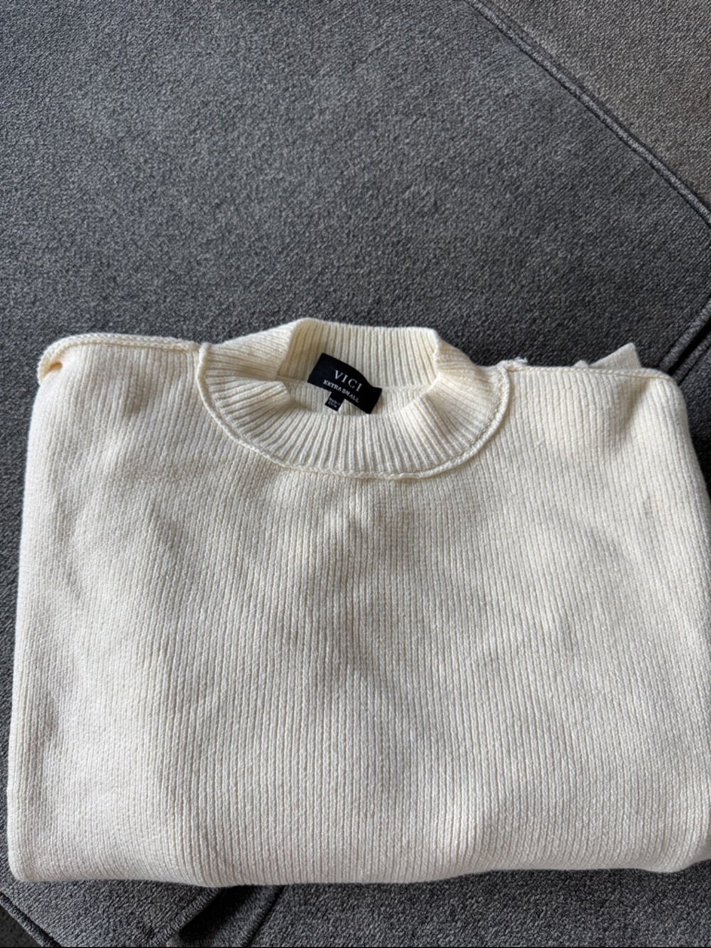 VICI Cream Ribbed Crewneck Sweater